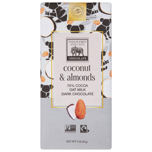 Endangered Species 75% Cocoa Oat Milk Coconut & Almonds Dark Chocolate 3 oz