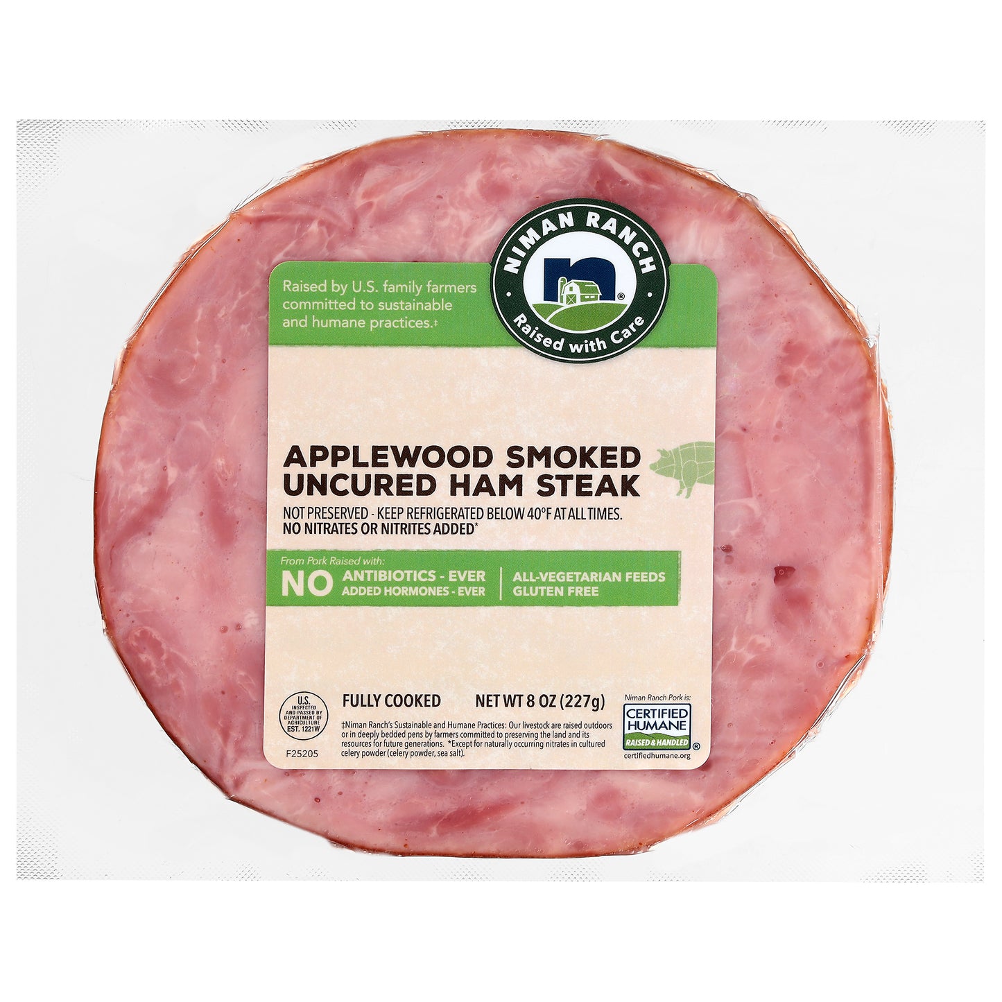 Niman Ranch Uncured Applewood Smoked Ham Steak 8 oz