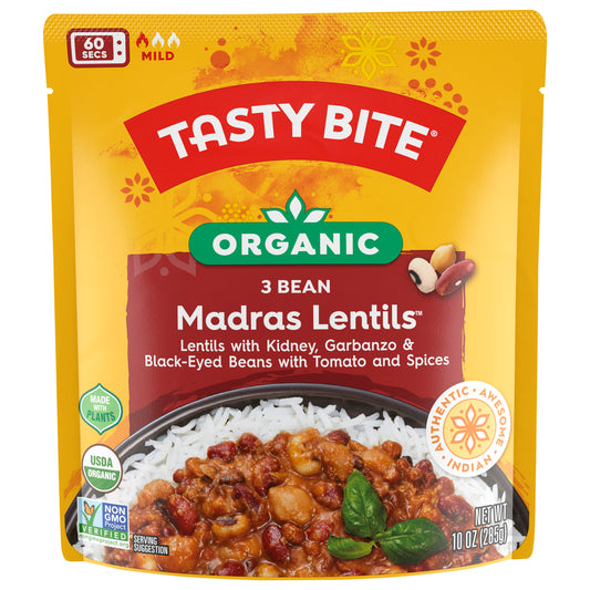 Tasty Bite Organic Indian Mild 3 Bean Madras Lentils 10 oz