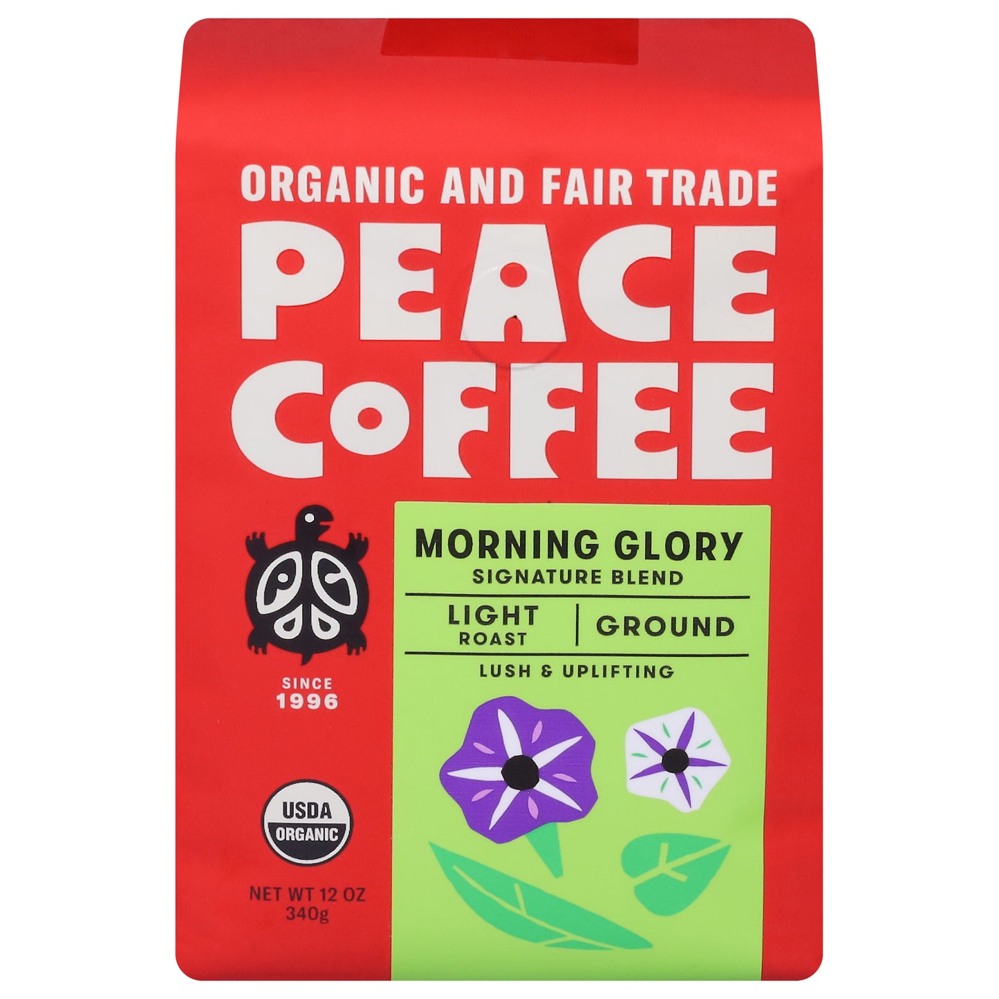 Peace Coffee Light Roast Ground Morning Glory Coffee 12 oz